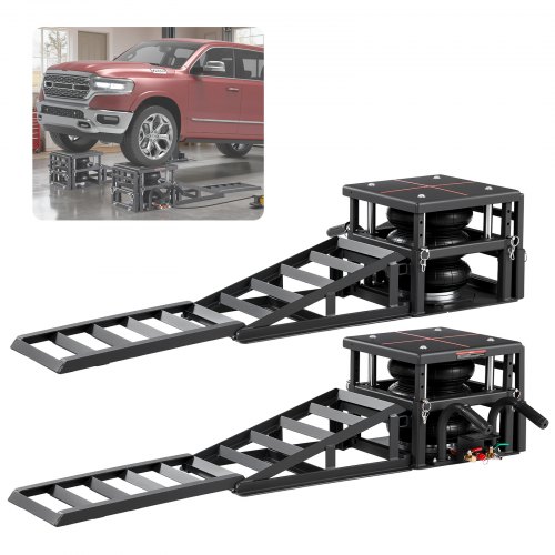 VEVOR Air Portable Car Lifts 2PCS, 5 Ton Capacity, 320 mm Max Height, Pneumatic Ramp Jacks with Airbags, Wheel Chocks, Extension Ramps, Heightened Columns, Heavy-Duty for Sedans, SUVs, Pickup Trucks