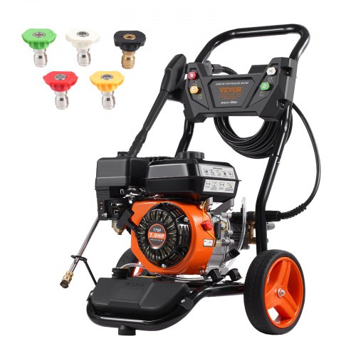 VEVOR Gas Pressure Washer, 3950 PSI 10L/min, 2.6 GPM Gas Powered Pressure Washer with Copper Pump, Spray Gun and Extension Wand, 5 Nozzle Set, for Cars, Fences, Homes, Driveways, Patios, Vertical