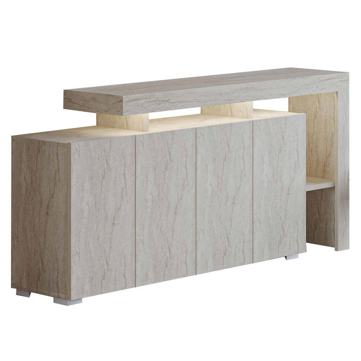 Norda Design moderni konsolipöytä LED-valoilla, travertiinin värinen, 170x80x35 cm | 100% melamiinipinnoitettu | seinälle kiinnitettävä