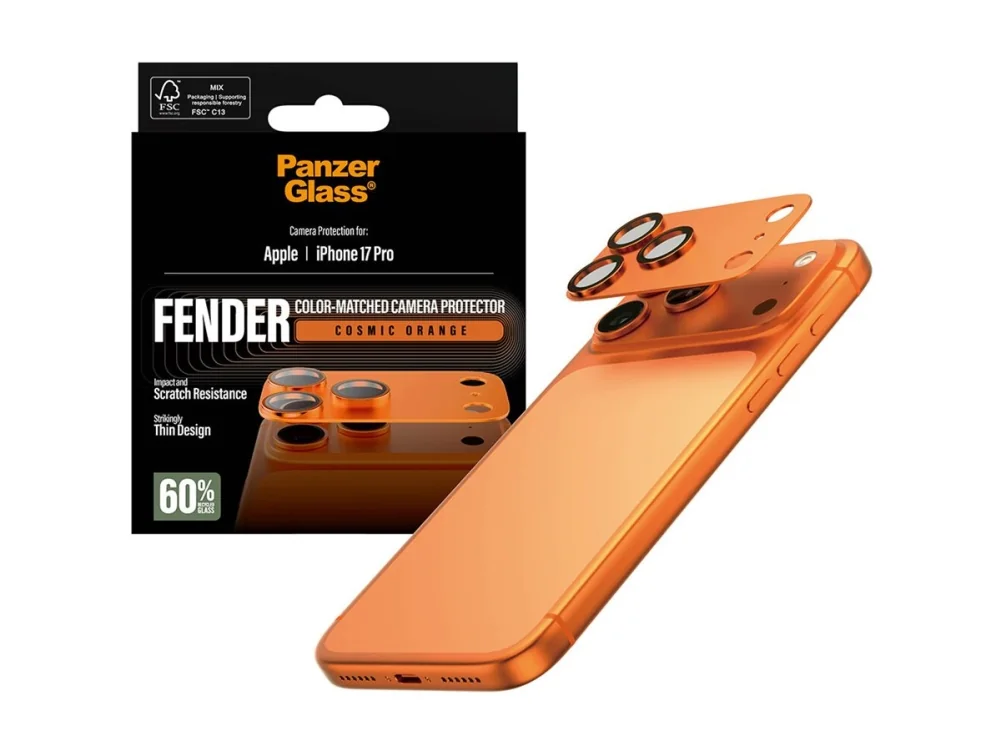 PanzerGlass ® Fender Camera Protector Cosmic Orange iPhone 17 Pro, Apple, Apple - iPhone 17 Pro, Asennus kuivana, Naarmuuntumisenkestävä, Iskunkestävä, Oranssi, 1 kpl