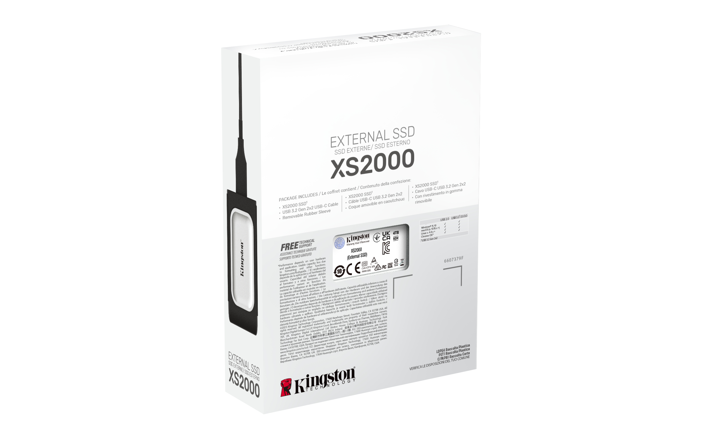 Kingston Technology KANNETTAVA XS2000 SSD -MUISTIASEMA, 4 000 G, 4 TB, USB Type-C, 3.2 Gen 2 (3.1 Gen 2), 2000 MB/s, Musta, Hopea