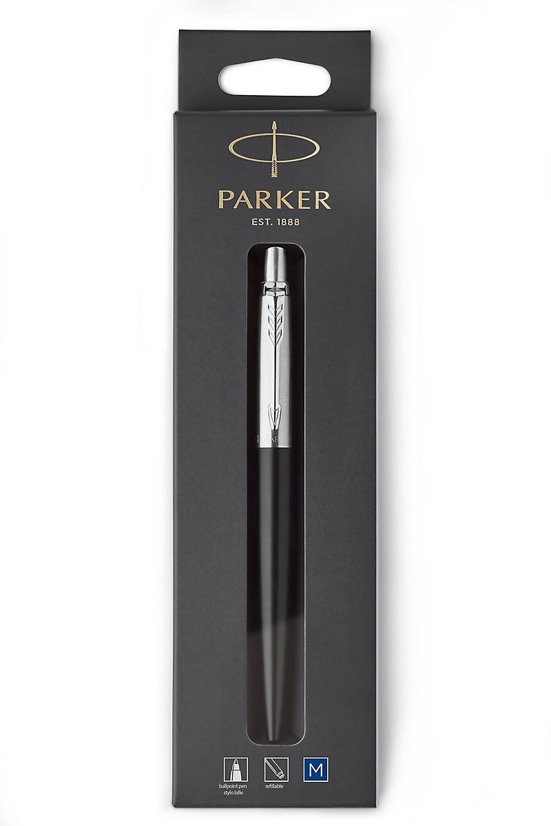 Parker Jotter Ballpoint Pen | Bond Street Black with Chrome Trim | Medium Point Blue Ink