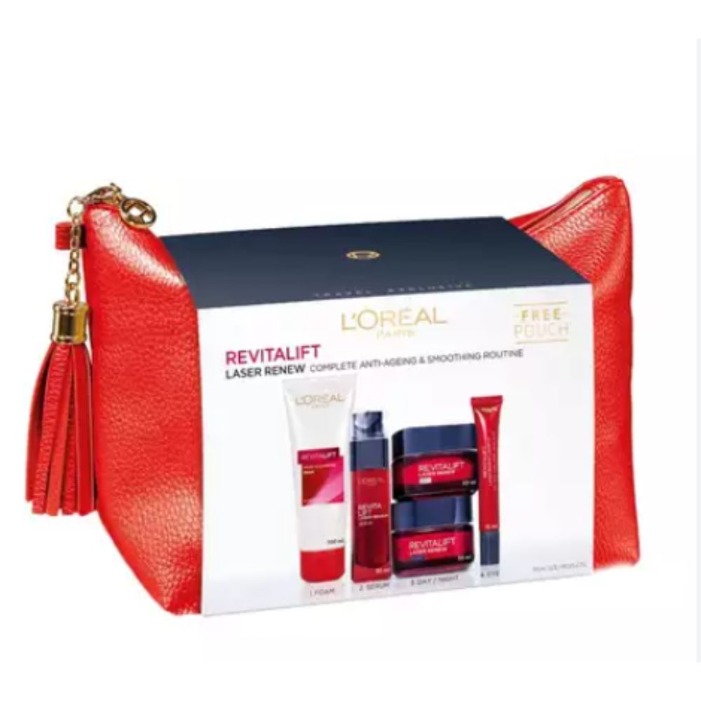 L'Oreal Paris -setti: Revitalift Laser Renew Puhdistusvaahto 100 ml + ryppyjä estävä silmänympärysvoide 15 g + kasvoseerumi 30 ml + ryppyjä ehkäisevä