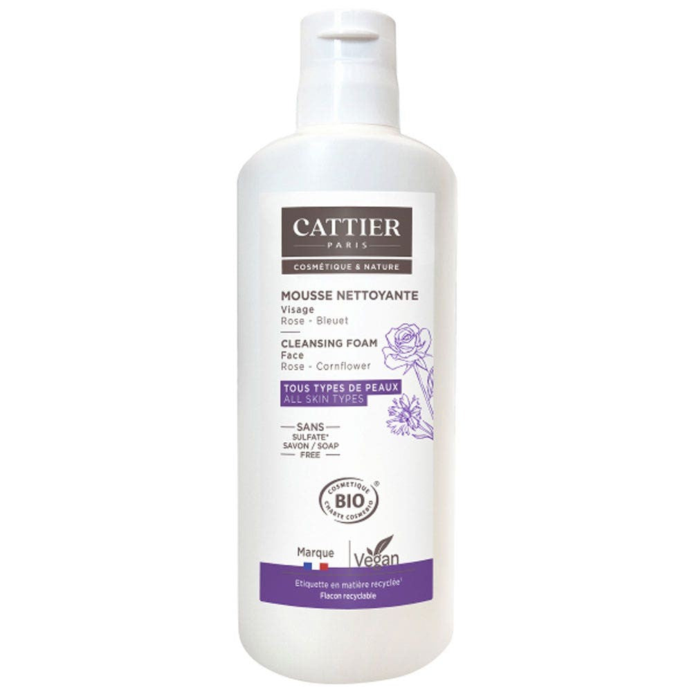 Cattier Nuage Celeste luonnonmukainen ruiskukkavaaleanpunainen kasvojen puhdistusvaahto 150ml
