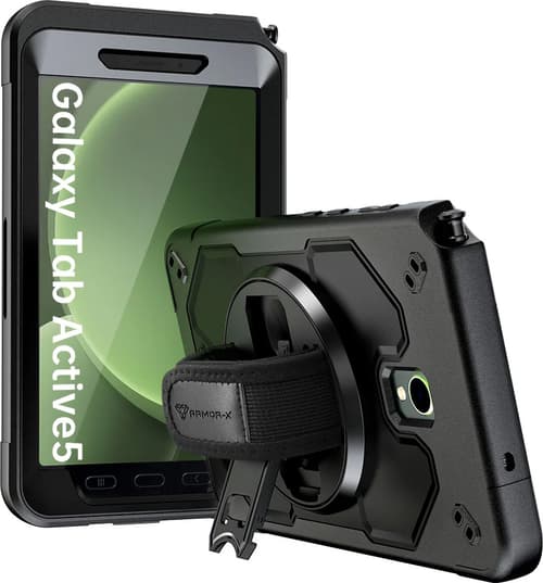 Armor-x Rainproof Military Grade Rugged Case With Hand Strap And Kick-stand Samsung Galaxy Tab Active 5 Musta