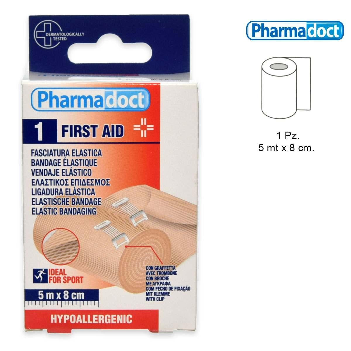 Pharmadoct 1 Ihovärinen elastinen side 5 m x 8 cm + 2 hakasta