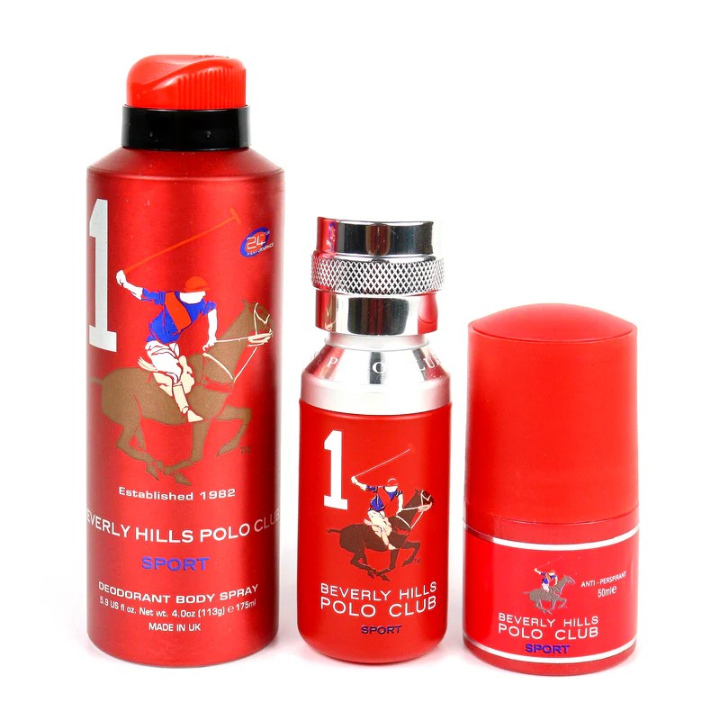 Lahjasetti Beverly Hills Polo Club: 1982 - Sport 1 Eau de toilette miehille 50 ml + 1982 - Sport 1 antiperspirantti deodoranttispray 175 ml + 1982 - S