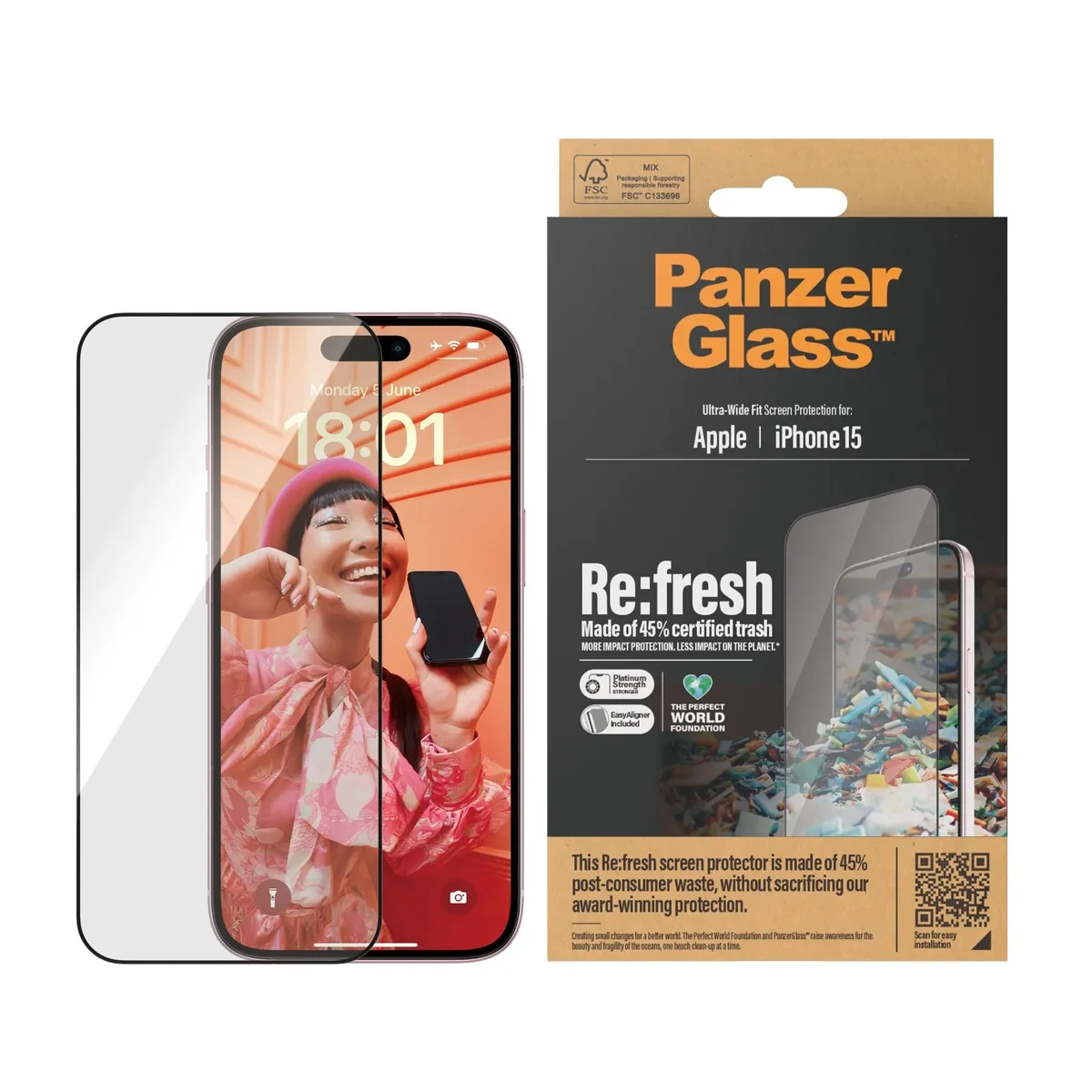 PanzerGlass™ | Ultra-Wide Fit - Näytön suojaus matkapuhelimelle - Re:fresh | Apple iPhone 15