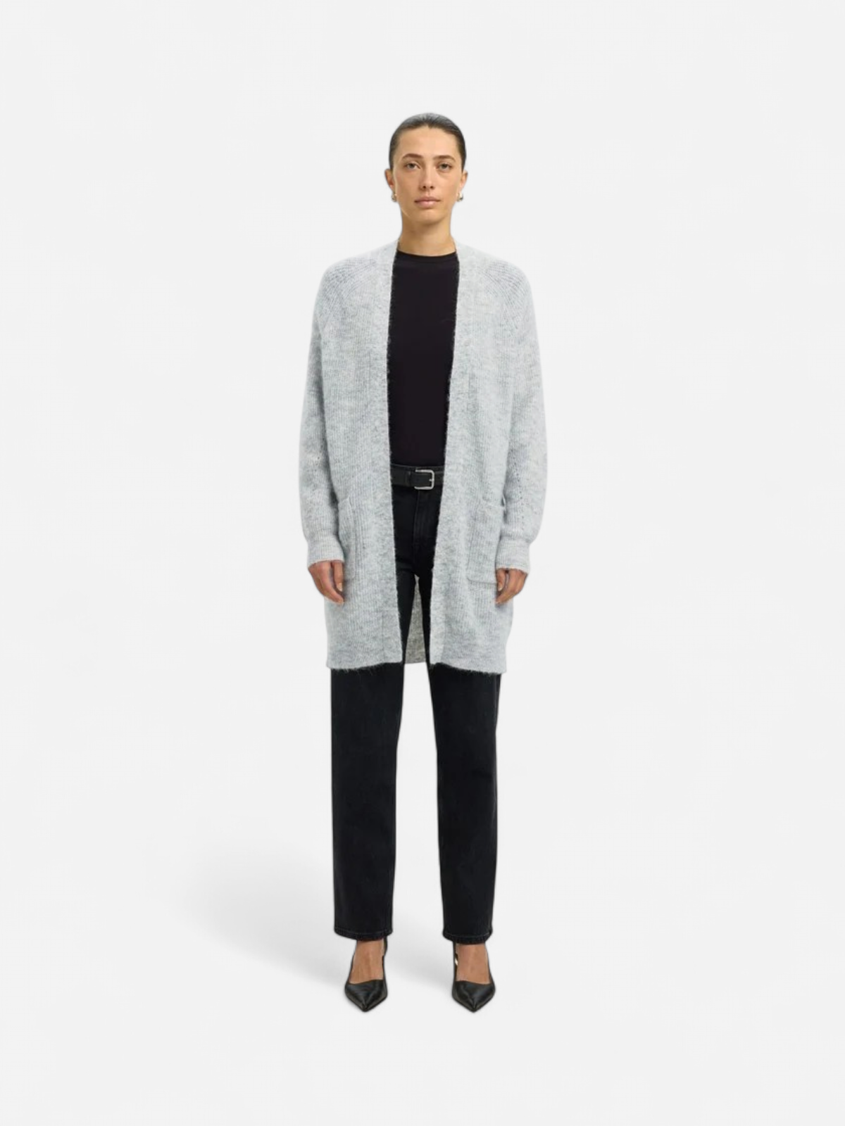 Selected Femme naisten neuletakki Lulu New Ls Knit Long Cardigan, Light Grey Melange
