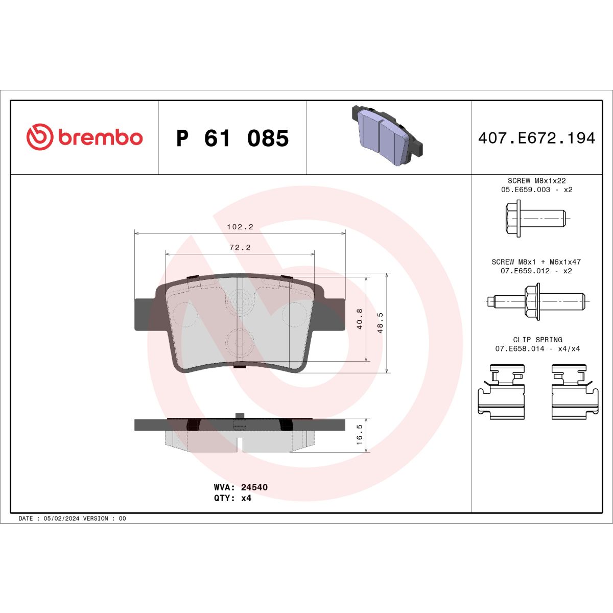 Jarrupalat, levyjarru BREMBO P 61 085