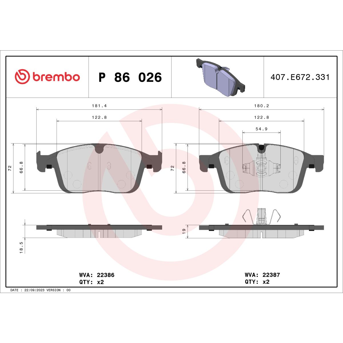 Jarrupalat, levyjarru BREMBO P 86 026