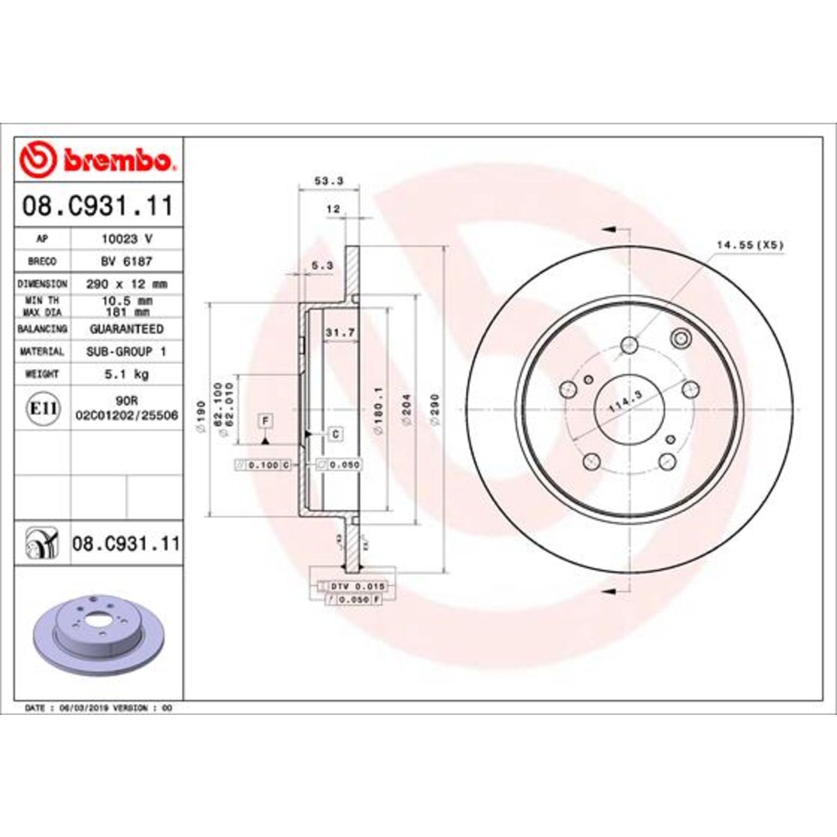 Jarrulevy BREMBO 08.C931.11