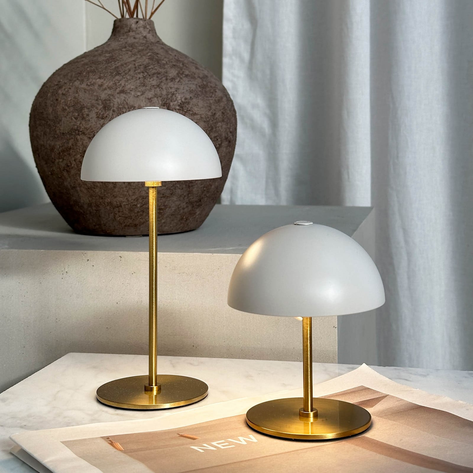 Along LED-akkukäyttöinen pöytävalaisin, beige, 2 kpl:n sarja - Dyberg Larsen - Olohuone - Skandinaavinen - Metalli - Varjostimella