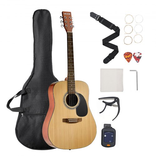 VEVOR 41 in / 1041,4 mm Dreadnought Acoustic Guitar Natural Beginner Bundle Gig Bag Adult