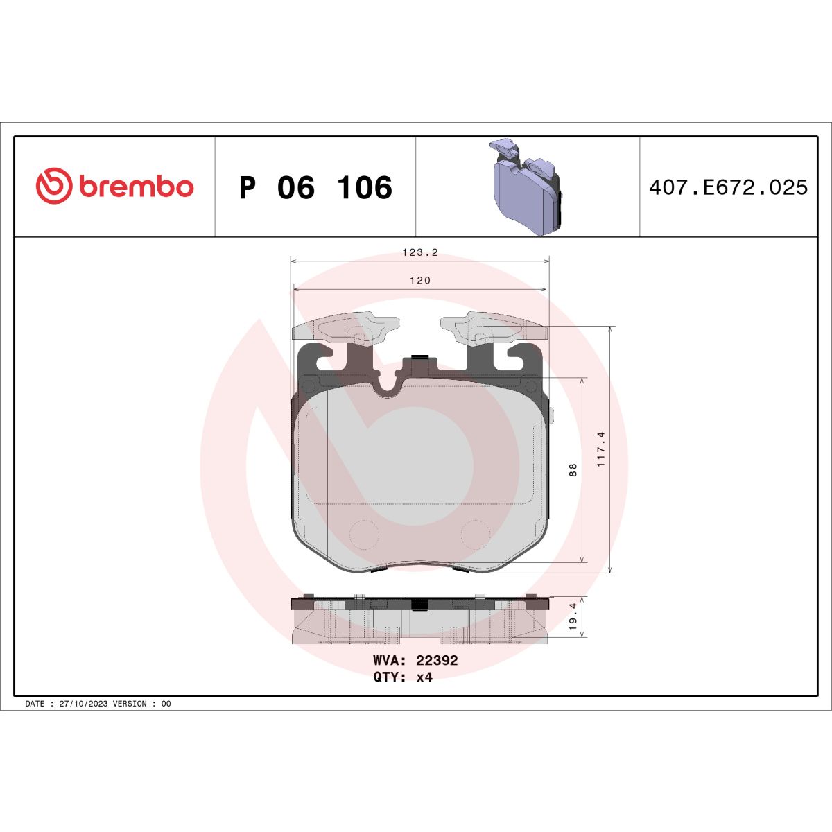 Jarrupalat, levyjarru BREMBO P 06 106
