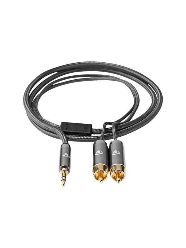 Nedis Stereoäänikaapeli | 3.5 mm uros | 2x RCA uros | Kullattu | 5.00 m | Pyöreä | Gun Metal Harmaa | Laatikko kannella ja ikkunalla