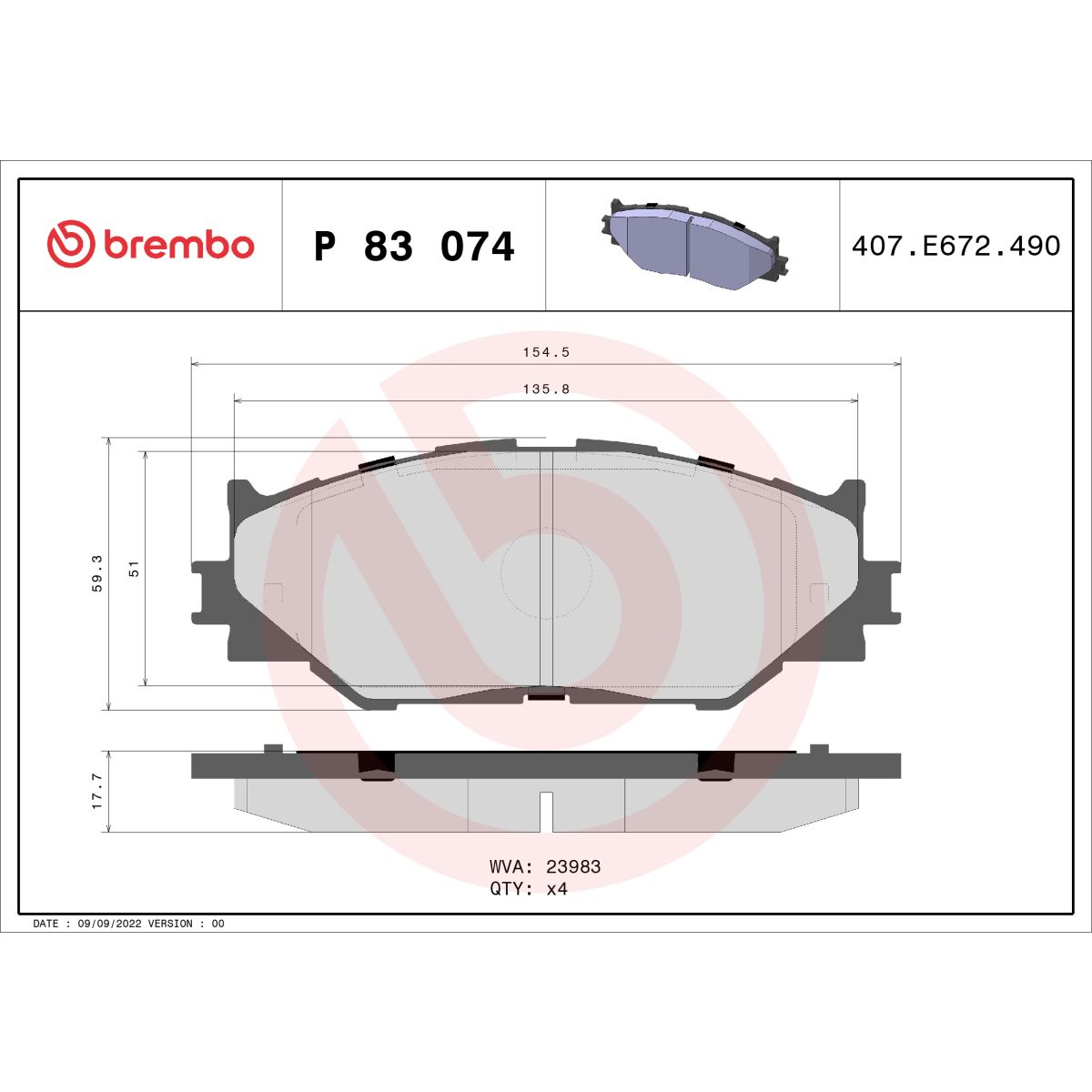 Jarrupalat, levyjarru BREMBO P 83 074