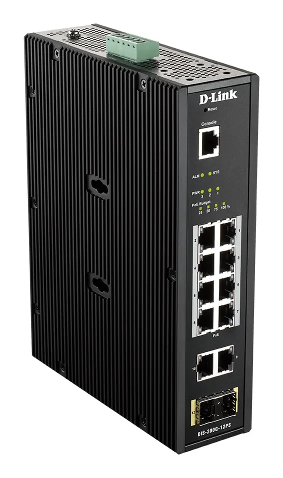 D-Link DIS-200G-12PS - Hallittava teollisuuskytkin, Musta