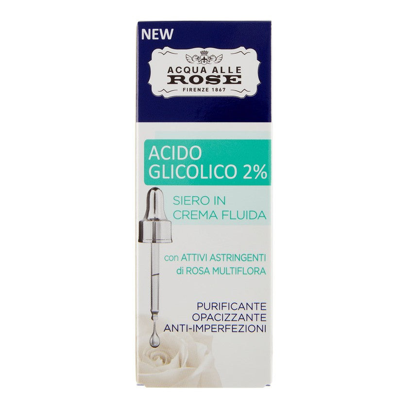 Acqua Alle Rose Glykolihappo 2% puhdistava ja mattapintainen nestemäinen seerumi 30 ml