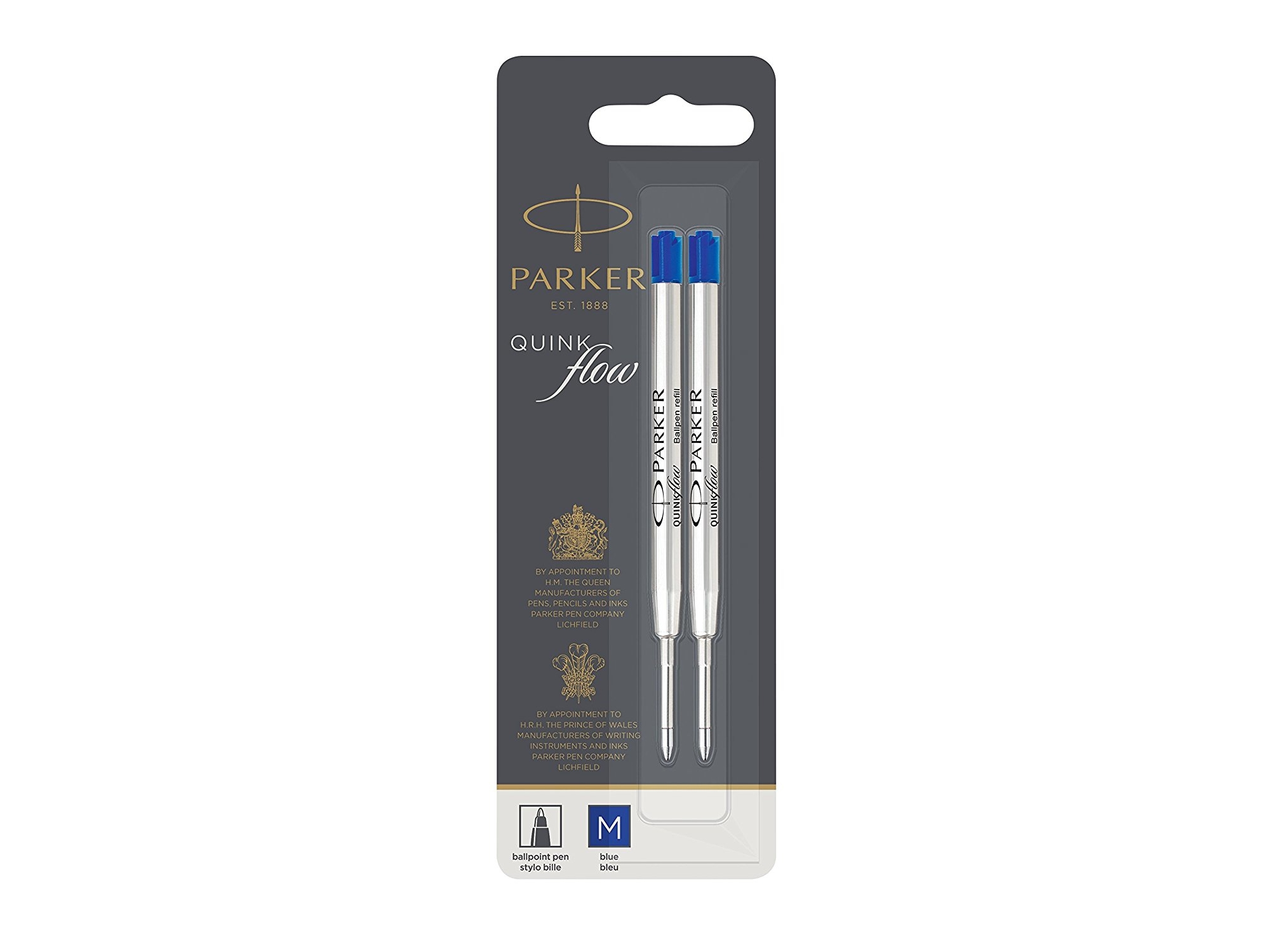Parker Ballpoint Pen Refills | Medium Point | Blue QUINKflow Ink | 2 Count
