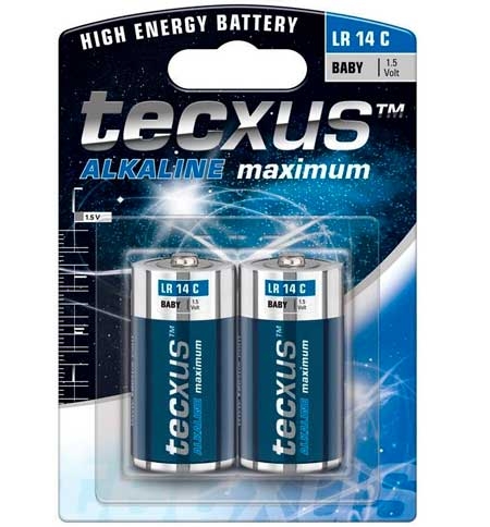 tecxus LR14/C (Baby) batteri, 2 st. blister alkaliskt manganbatteri, 1,5 V