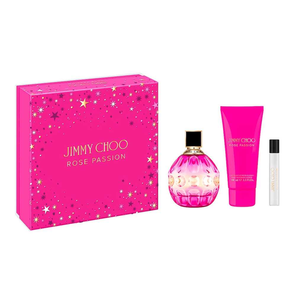 Setti Jimmy Choo: Rose Passion, Eau De Parfum, naisille, 100 ml + Rose Passion, Eau De Parfum, naisille, 7,5 ml + Rose Passion, vartalovoide, 100 ml