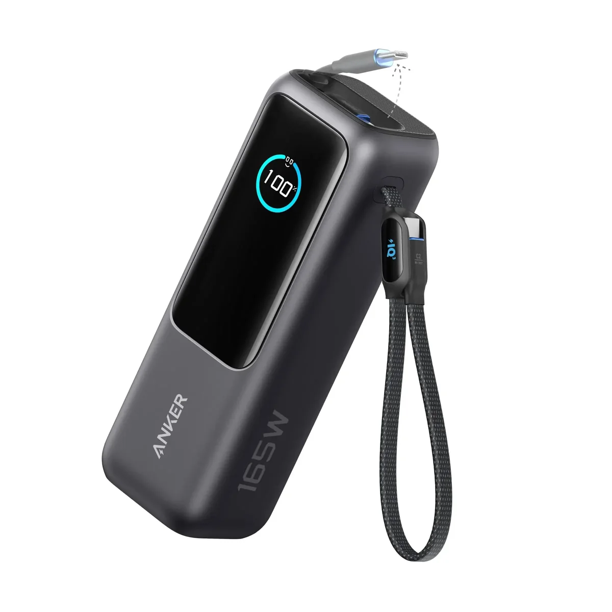 ANKER PowerBank 25,000mAh 165W 3x 100W USB-C 1x USB-A Smart Display kaksi integroitua latauskaapelia musta