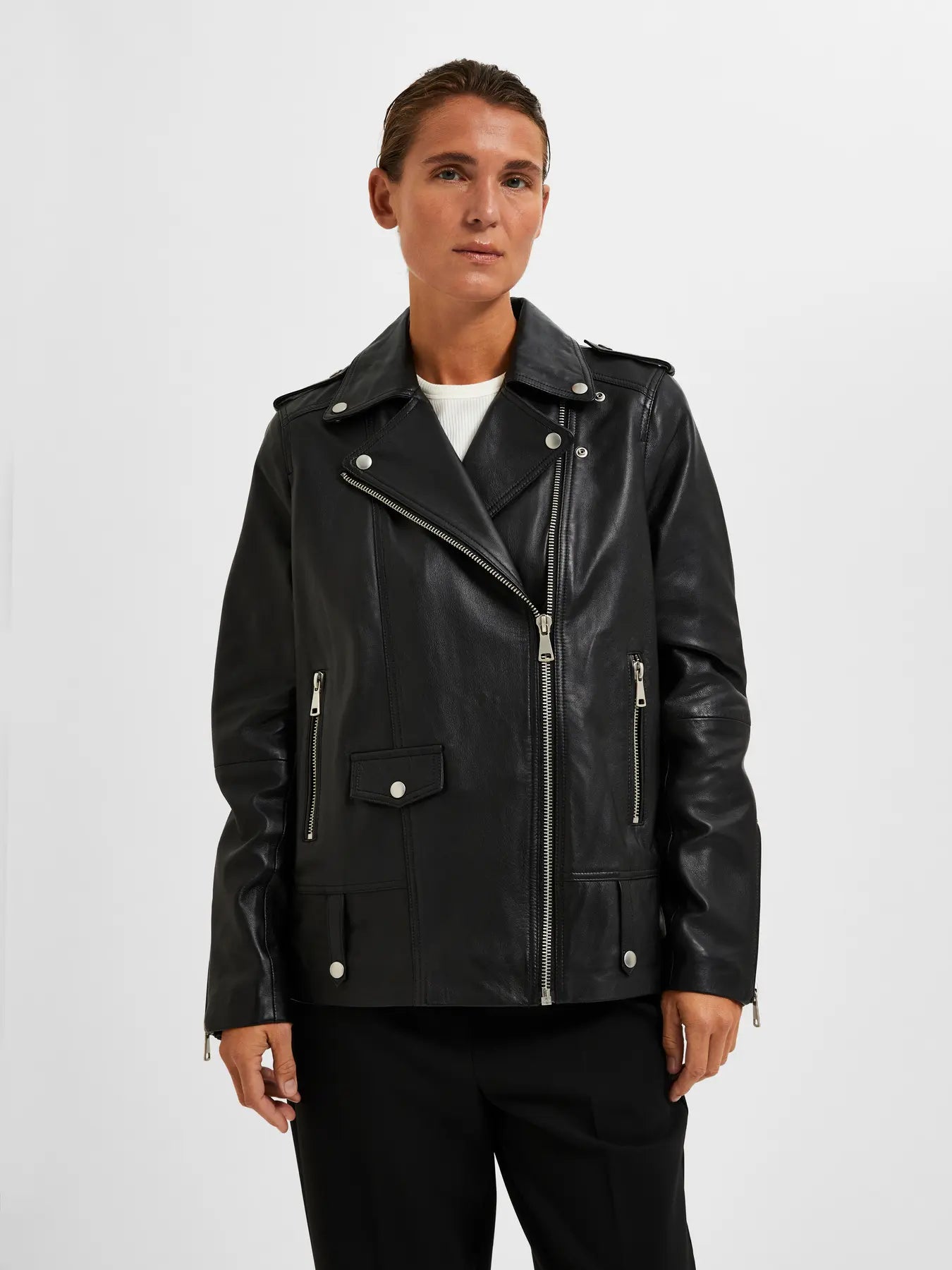 Selected Femme Naisten Nahkatakki, SLFMADISON LEATHER JACKET NOOS Black