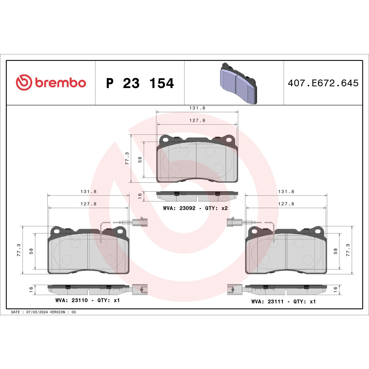Jarrupalat, levyjarru BREMBO P 23 154X