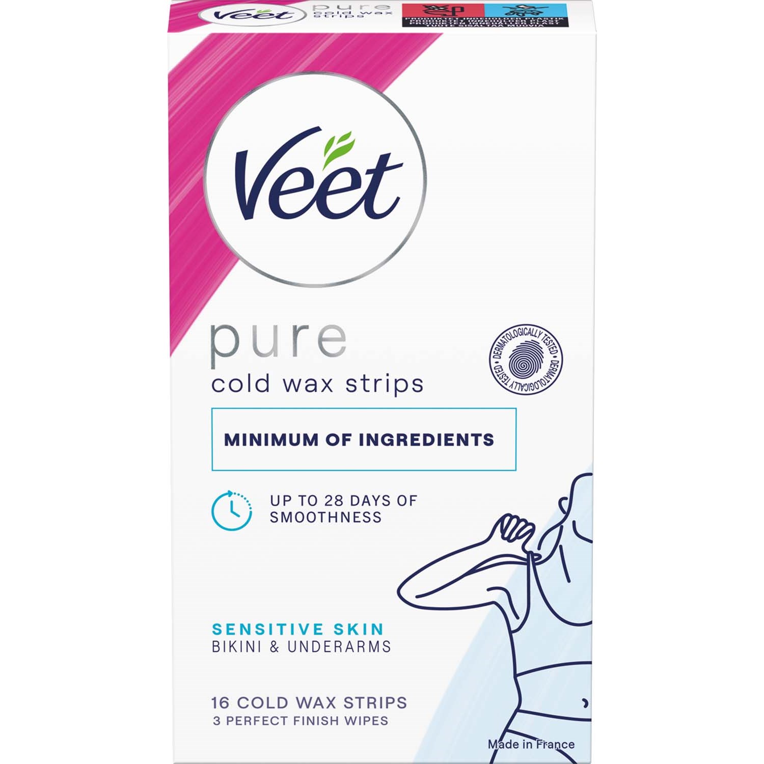 Veet Pure Cold Wax Strips Sensitive Skin Bikini & Underarms 16 kpl