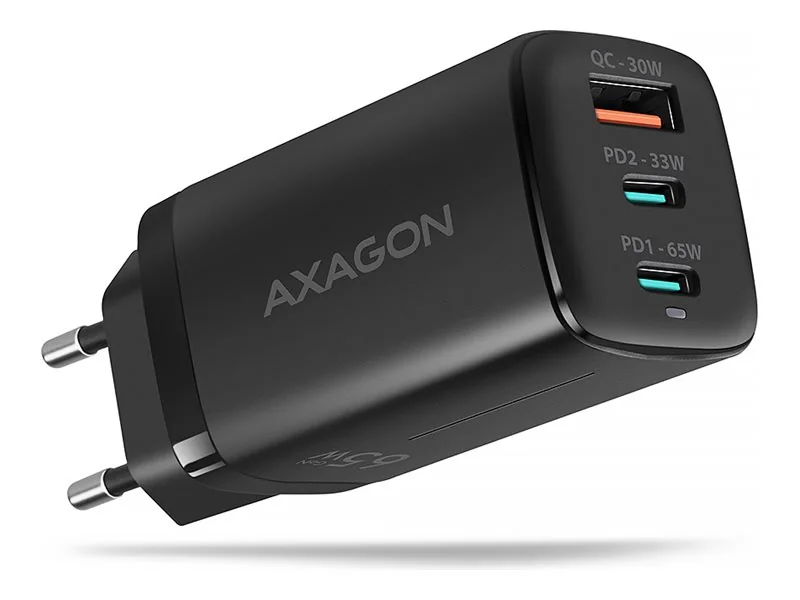 AXAGON Seinälaturi 65W PD 3.0 & Quick Charge 4+ - 2 × USB-C + 1 × USB-A