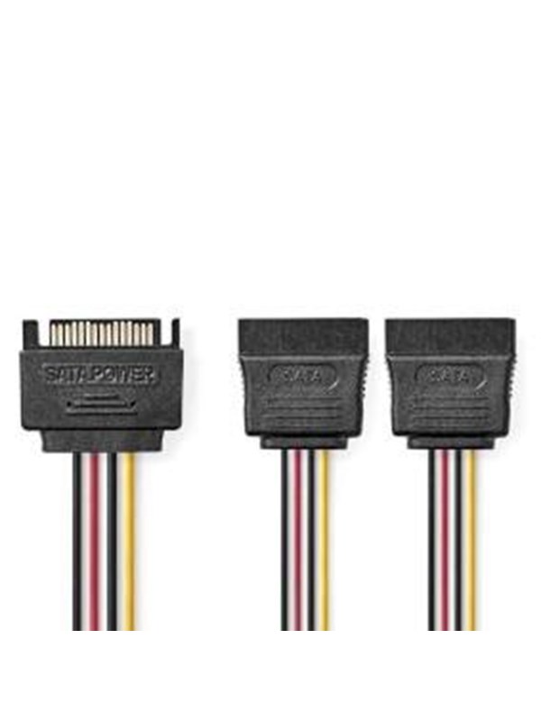 Nedis Sisäinen Virtakaapeli | SATA 15-Pin uros | 2x SATA 15-Pin naaras | Kullattu | 0.15 m | Pyöreä | PVC | Monivärinen | Laatikko