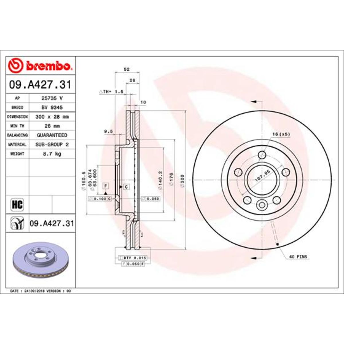 Jarrulevy BREMBO 09.A427.31