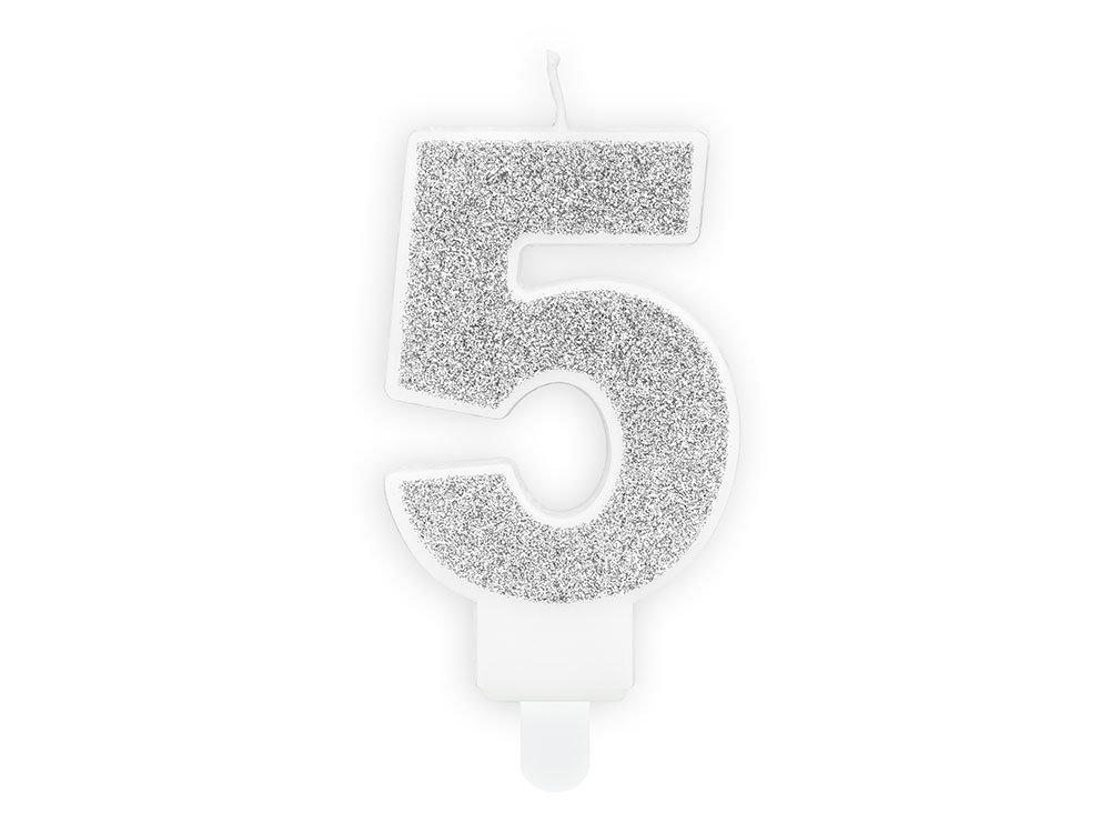 Kakkukynttilä Numero 8 Hopea Kimaltava - Siffra 5