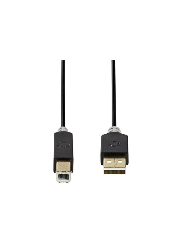 USB kaapeli | USB 2.0 | USB-A Uros | USB-B Uros | 480 Mbps | Kullattu | 2.00 m | Pyöreä | PVC | Antrasiitti | Laatikko