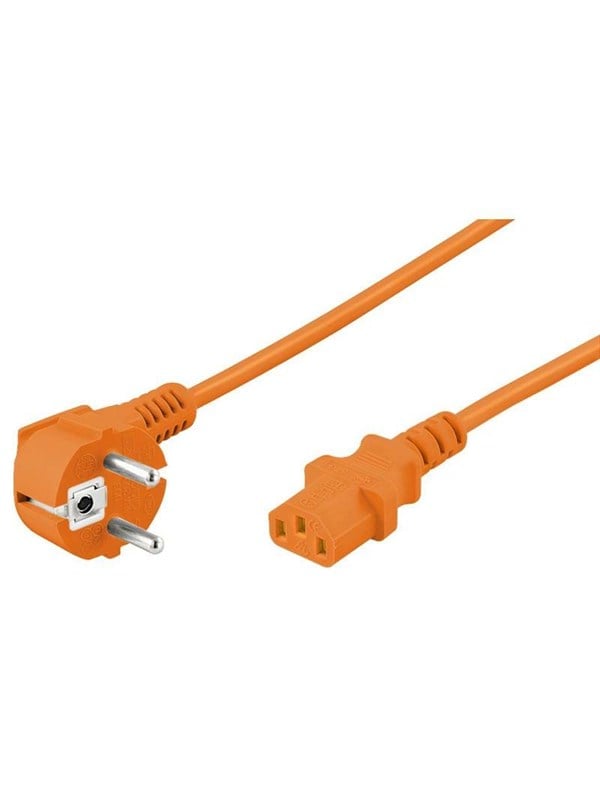Goobay Kabel för anslutning av kallt apparat med vinkel, 3 m, orange Jordkontaktstift (typ F, CEE 7/7) > Uttag C13 (kall apparatanslutning)