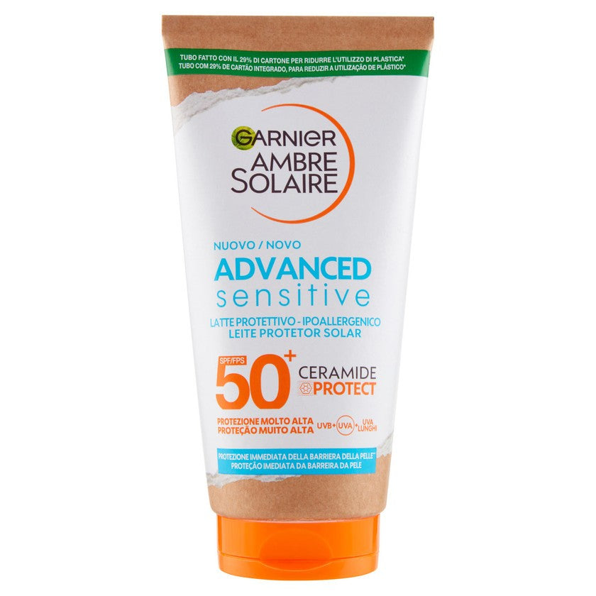 Garnier Ambre Solaire Sensitive Advanced suojaava rusketusmaito keramideilla SPF 50+ 200 ml