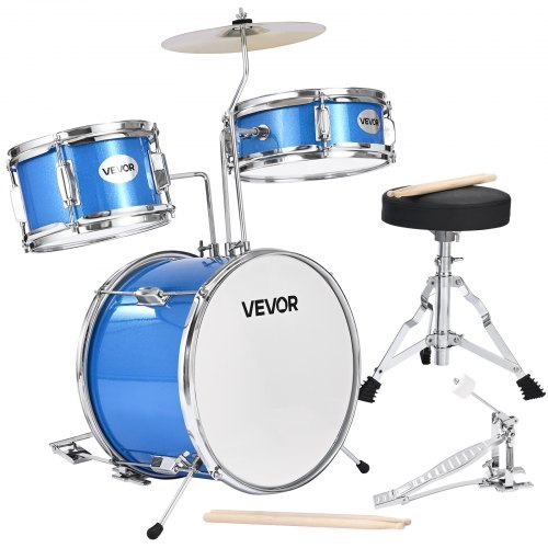 VEVOR Kids Drum Set, 3-Piece 14 in / 355.6 mm Junior Drum Sets, Beginner Drums Set with Adjustable Throne and Two Pairs of Drumsticks, Musical Learning Drums Instruments Kit, for Children Ages 6-13 (Blue)
