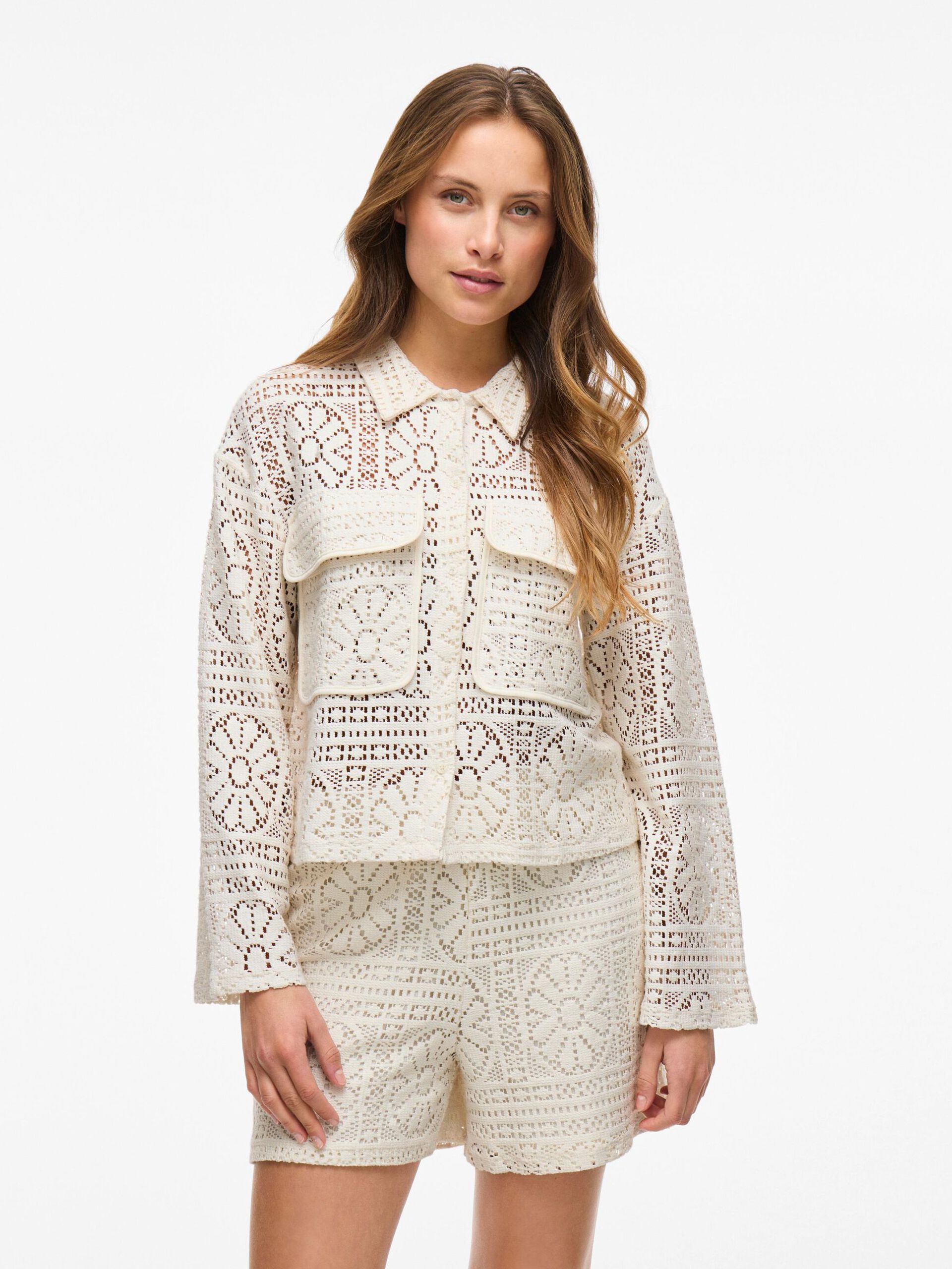 Vila naisten paita Vimerinda Crochet L/S Cardigan, birch
