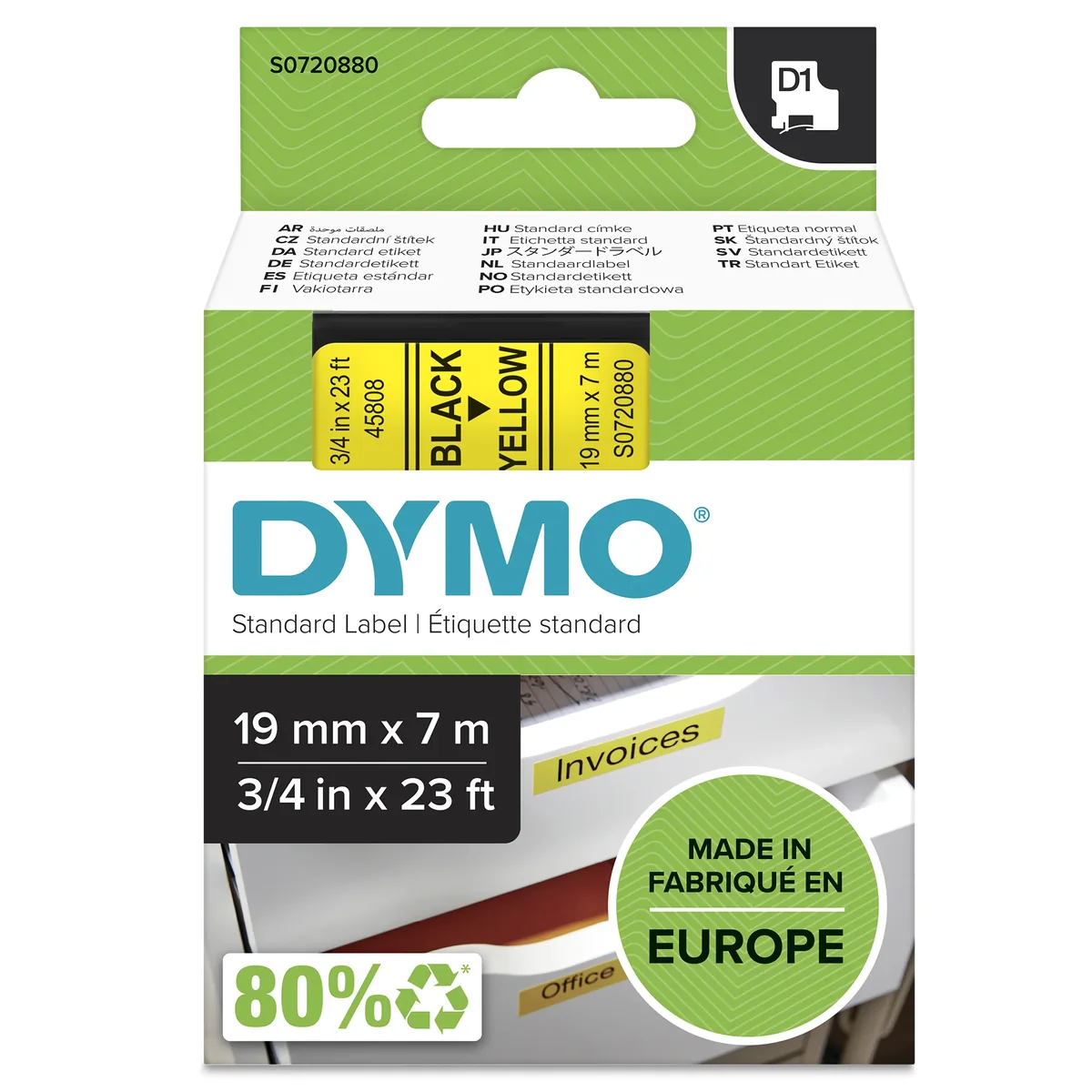 Tape D1 19mmx7m black/yellow