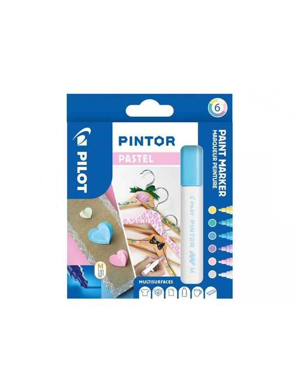 Pintor - Set Pastel Mix -x6- Medium - Sininen Keltainen Violetti Vihreä Pinkki Valkoinen Pilot