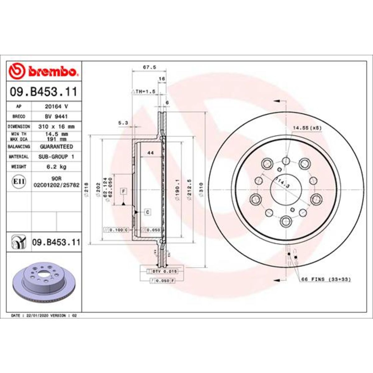 Jarrulevy BREMBO 09.B453.11