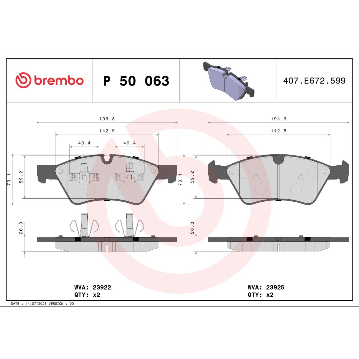 Jarrupalat, levyjarru BREMBO P 50 063