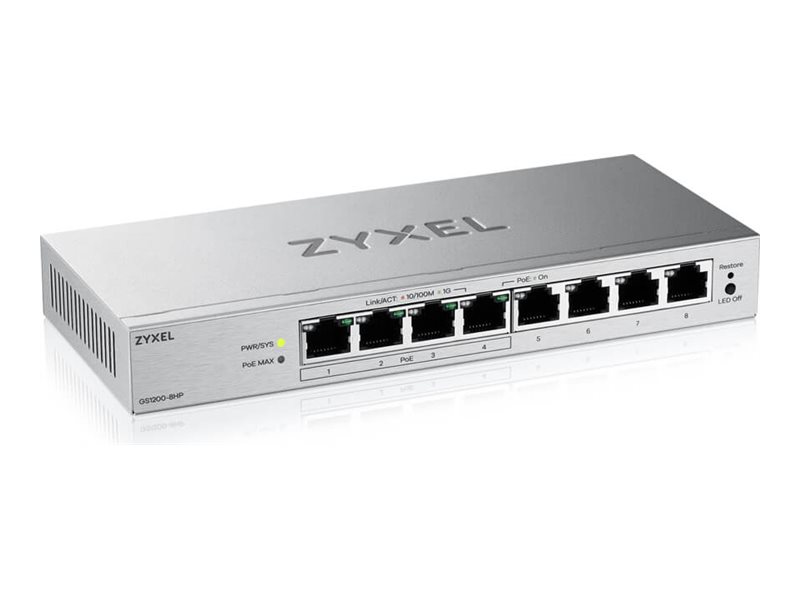 Zyxel GS1200-8HPV3-EU0101F - Hallittava PoE+ Gigabit-kytkin, Harmaa