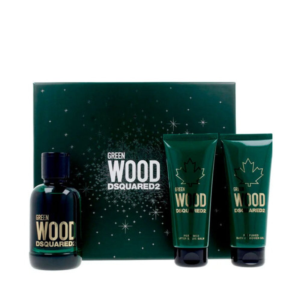 Dsquared2 Green Wood lahjasetti EDT 100ml, suihkugeeli 100ml ja partavesibalsami 100ml