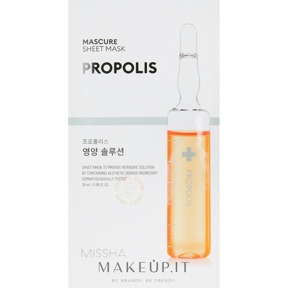 Missha Mascure Propolis ravitseva kasvonaamio kudoksissa herkälle ja ärtyneelle iholle 28 ml