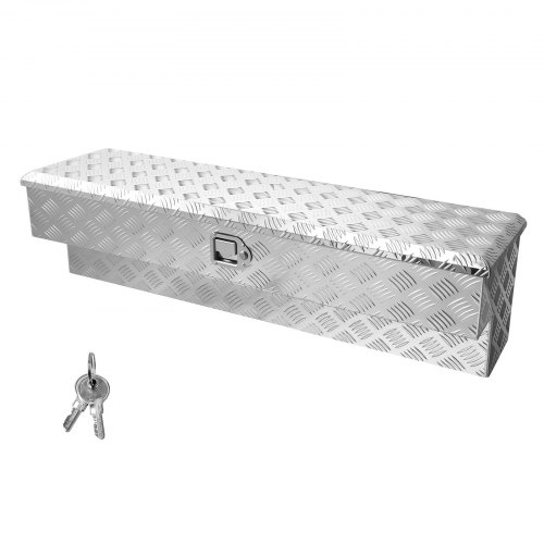 VEVOR Truck Bed Tool Box, Heavy Duty Aluminum Tool Box with Tread Patterns, Storage Toolbox Chest Organizer with Lock and Key, Ideal for Pickup, Truck Bed, RV, Trailer, 1219 x 340 x 330 mm, Silver