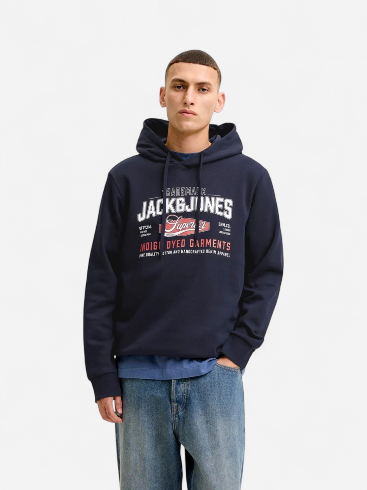 Jack and Jones miesten huppari Logo Sweat Hood, Navy Blazer
