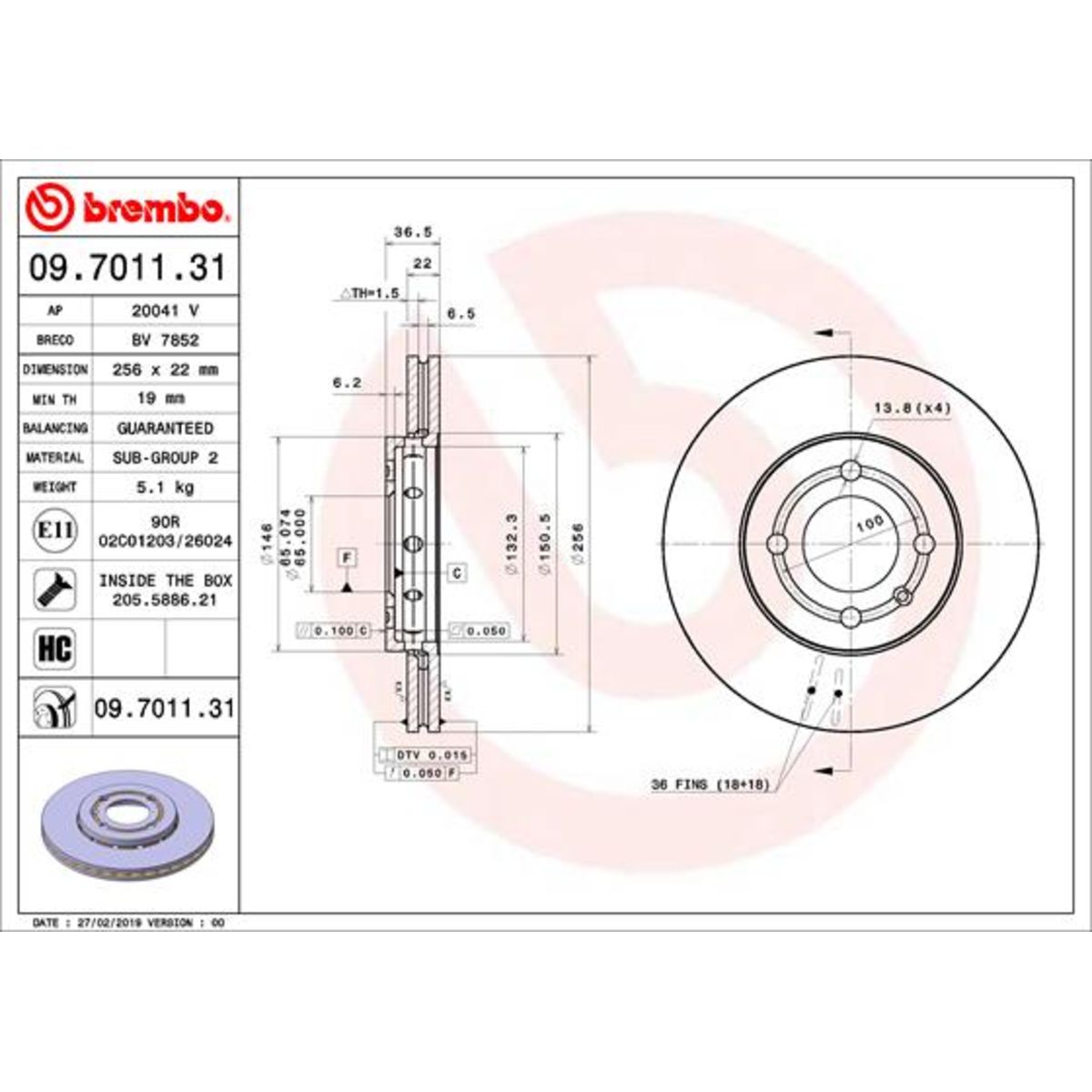 Jarrulevy BREMBO 09.7011.31