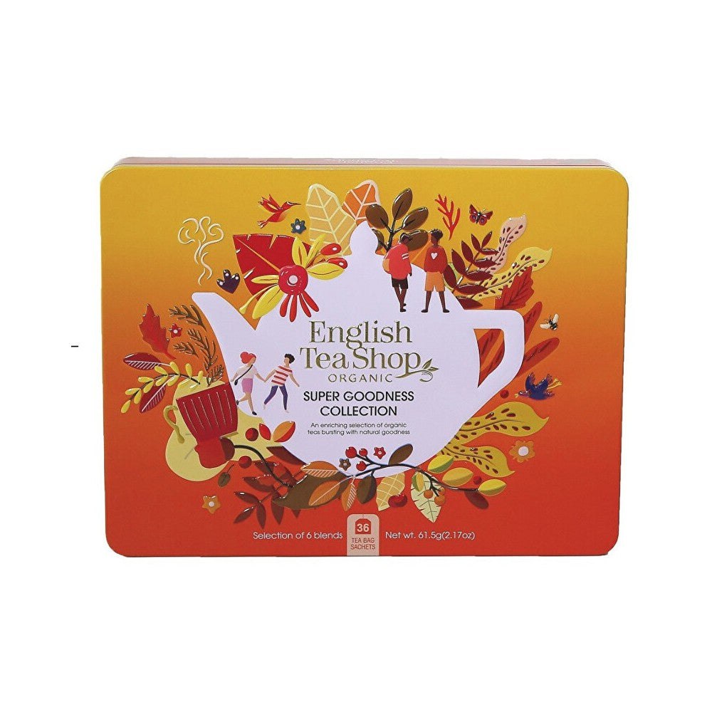 English tea shop Super Goodness Appelsiini -luomulahjasetti una 36 pussin peltilaatikko